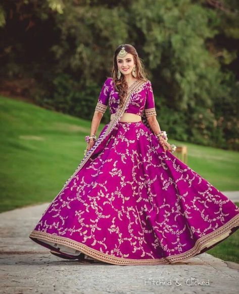 From Light To Bright, The Prettiest Purple Lehengas We Spotted On Real Brides! | WedMeGood Lehenga Images, Ghagra Choli, Half And Half, Engagement Dresses, Lehenga Designs, Indian Wedding Dress, Designer Dresses Indian, Desi Fashion, Bridal Lehenga