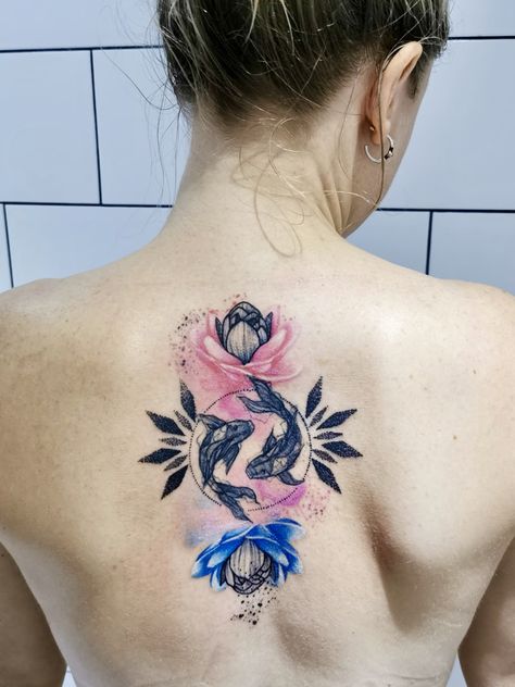 Watercolour Tattoo, Pisces Tattoo Designs, Lillies Tattoo, Pisces Tattoo, Ying Yang Tattoo, Private Tattoos, Hip Thigh Tattoos, Pisces Tattoos, Meaningful Tattoos For Women