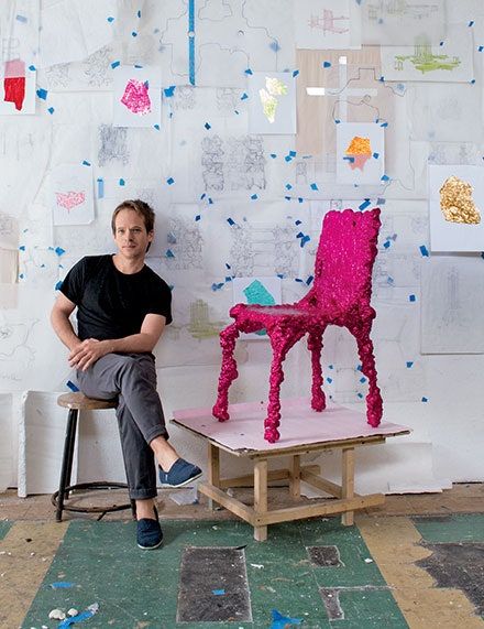 AD Innovator: Christopher Schanck | Architectural Digest Foam Chair, Arts And Crafts Storage, Sculptural Furniture, Flower Installation, School Of Visual Arts, Craft Storage, Art Furniture, Architectural Digest, Paper Mache