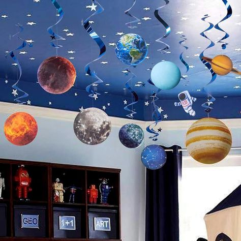 Amazon.com: Easy Joy Solar System Hanging Swirl 12 Pieces Decorations Outer Space Party Planets Supplies Space Decorations Space Party Star Wars Decorations Galaxy Room Decor Space Room Decor : Home & Kitchen Space Theme Party Decorations, Space Theme Decorations, Outer Space Party Decorations, Planet Party, Tata Surya, Space Party Decorations, Space Classroom, Astronaut Party, Planets And Stars