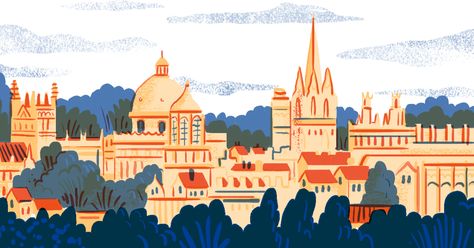 Richmond Oxford on Behance Oxford Illustration, City Illustration Design, British Illustration, Cities Drawing, Calendar Cover, Retro Artwork, City Drawing, City Illustration, Landscape Illustration