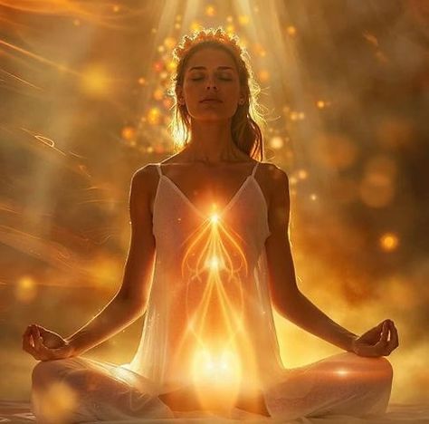 Golden Light Meditation, Inner Light Aesthetic, Feminine Energy Yoga, Radiant Aesthetic, Flying Woman, Feminine Intuition, Liberated Woman, Mystic Woman, Peaceful Images