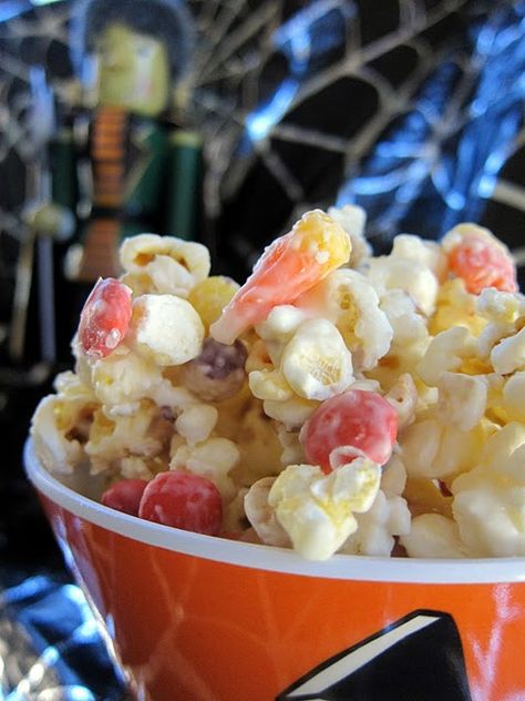 Monster Munch - Popcorn, White Chocolate, Reese's Pieces, Candy Corn, & Peanuts. Popcorn White Chocolate, Reeces Pieces, Monster Munch, Salted Peanuts, Reese's Pieces, Waxed Paper, Microwave Popcorn, Thanksgiving Treats, Fall Foods