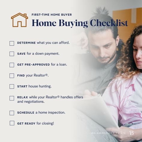 Buying a home for the first time or the third time can feel daunting. That’s ok! We created our home-buying checklist—and Buyer’s Guide—to help you stay on track for a smooth home-buying process. This may be a brief checklist, but your Realtor® will help you with the process from start to finish and answer any questions you have along the way! #utahrealestate #realestate #homeownership New House Move In Checklist, First Time Home Buyers Checklist, House Move In Checklist, First Time Home Buyer Checklist To Buy, Steps For First Time Home Buyers, Pre Listing Checklist Real Estate, Real Estate First Time Home Buyers, Move In Checklist, Real Estate Marketing Plan