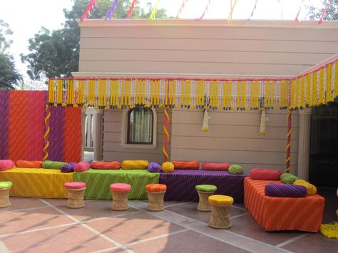 colorful fabrics # Mehandi Decorations Mehndi Decoration At Home, Mehendi Decor Ideas At Home, Diy Mehndi Decorations, Mehandi Decorations, Mehandi Ideas, Mehndi Decoration, Mehendi Decor Ideas, Mehendi Decor, Wedding Stage Design