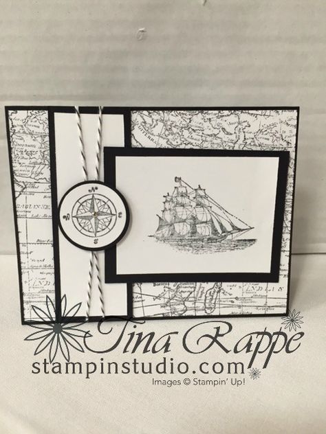 The Open Sea Stampin Up Open Sea Cards, The Open Sea Stampin Up Cards, Stampin Up The Open Sea, Boat Card, Sea Cards, Man Cards, Nautical Cards, Mens Cards, Beach Cards