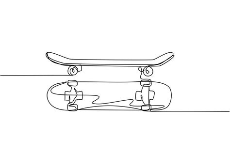 Skateboard Line Drawing, Skateboard Line Art, Skateboard Drawing Easy, Skateboard Embroidery, Skateboarding Tattoo, Skate Tattoo Ideas, Skateboard Tattoo Ideas, Skateboard Illustration, Aesthetic Skateboard