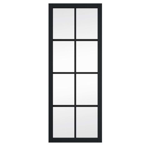 Jeld-Wen Internal Slimline Black 8L Clear Glazed Door 1981 x 762 x 35mm Pnw House, Modern Shower Doors, Narrow Door, Living Room Doors, Crittal Doors, Frame Doors, Dove House, Steel Frame Doors, Minimalist Showers