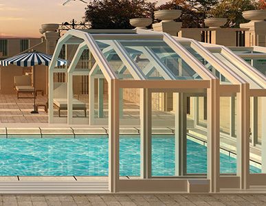 Luxury Swimming Pool Sun Room / Movable and Retractable Swimming Pool Roof Pool Shade, Indoor Pool Design, Outside Pool, Luxury Swimming Pools, Rooftop Terrace Design, Retractable Roof, Terrace Design, Pool Design, Glass Roof