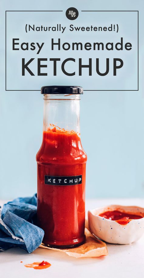 Level-UP all of your summer cookouts with our Easy Homemade Ketchup! It's 100% more wholesome than its store-bought counterpart, and FREE of high-fructose corn syrup, too! Just 1 POT and 8 INGREDIENTS required for this naturally-sweetened, FLAVORFUL condiment! #ketchup #homemadeketchup #plantbased #easyrecipes Ketchup Homemade, Homemade Ketchup Recipes, Vegan Dips, Ketchup Recipe, Homemade Ketchup, Homemade Condiments, Vegan Dip, Minimalist Baker, Summer Cookouts