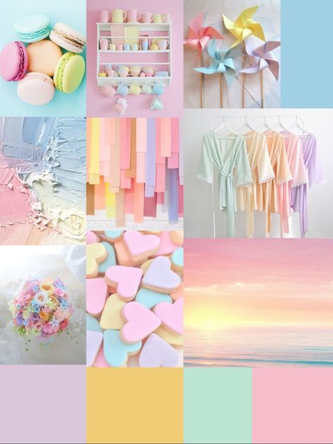 Pastel Aesthetic Moodboard, Pastel Mood Board, Pastel Theme Party, Pastel Home Decor, Pastel Theme, Magazine Collage, Color Collage, Rainbow Aesthetic, Bright Pastels