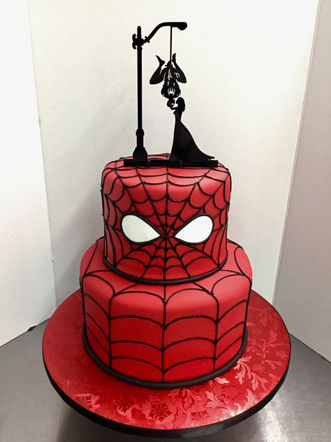 Spider-Man Grooms Cake Spider Man Tier Cake, Sweet 16 Spiderman Cake, Spider Man Grooms Cake, Spiderman Wedding Cakes, Spiderman Grooms Cake, 2 Tier Spiderman Cake Birthday, Spider Man Quinceanera Theme, Spider Man Wedding Cake, Two Tier Spiderman Cake