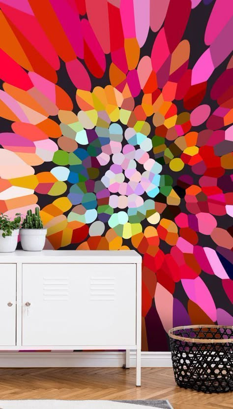 Abstract Flower Wallpaper, Colourful Wallpapers, Potted House Plants, Fun Vibes, Colours Of The Rainbow, Pink Flowers Wallpaper, Room Painting, Bright Wallpaper, Bedrooms Decor