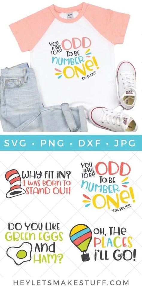 These Dr. Seuss SVG files are perfect for Seuss Day crafts! Use your Cricut or Silhouette to make a DIY Dr. Seuss t-shirt for your child—oh, the places they'll go! Dr Suess Svg Files Free, Dr. Suess Shirts, Dr Seuss T Shirts, Dr. Seuss Shirts, Quote Svg Files, California Shirt, Dr Seuss Day, Dr Seuss Week, Dr Suess