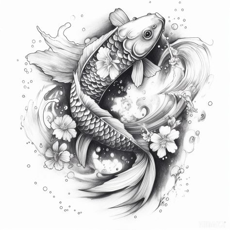 Lion And Koi Fish Tattoo, Koi With Flowers Tattoo, Coi Tattoo Women, Large Koi Fish Tattoo, Realistic Koi Fish Tattoo, Koy Fish Tattoo Ideas, Carp Tattoo Design, Tattoo Sleeve Template, Koi Carp Tattoo