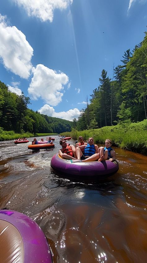 River Tubing Fun: Group of excited friends enjoying a sunny day while floating down the river on tubes. #river #tubing #floating #friends #summer #fun #adventure #water #aiart #aiphoto #stockcake https://ayr.app/l/rbGY Tubing On The Lake, Idaho Summer, River Floating, Floating Down The River, River Tubing, Art For Walls, River Rat, Friends Enjoying, Tubing River