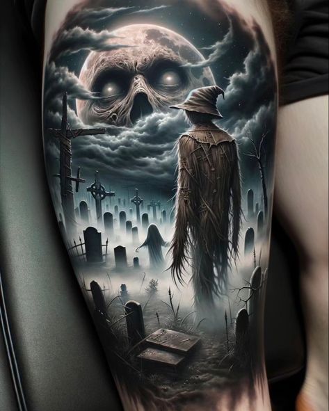 Zombie Apocalypse Halloween, Apocalypse Halloween, Graveyard Tattoo, Halloween Tattoos Sleeve, Zombie Tattoos, Black Skull Tattoo, Skull Art Tattoo, Monster Tattoo, Mystical Tattoos