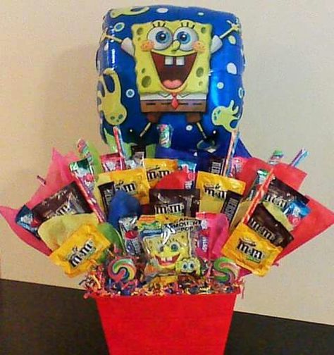 Sponge bob candy bouquet! Candy Arrangements, Candy Bouquets, Spongebob Birthday, Birthday Candy, Kids Candy, Sponge Bob, Candy Bouquet, Theme Birthday, Candy Gifts