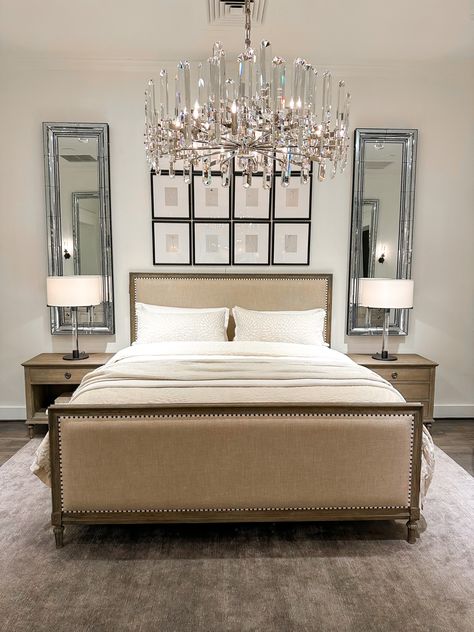 Bedroom Mirror Above Nightstand, Tall Mirror Behind Nightstand, Bedside Table Mirrors, Mirror Behind Lamp Bedroom Night Stands, Bed Side Mirror Ideas, Mirror Above Nightstand, Mirrors Above Nightstand, Mirrors Behind Bedside Tables, Built In Cupboards Bedroom