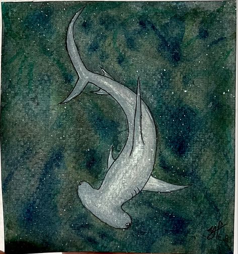 Watercolor Shark Paintings, Simple Shark Painting, Beachy Watercolor Ideas, Shark Painting Easy, Whale Shark Drawing, Hydro Painting, Shark Watercolor, Sketchbook Idea, Sea Stuff