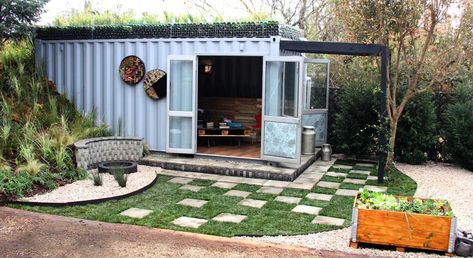 Shipping Container She Sheds and Man Caves - Discover Containers Container Bars, Shipping Container Cafe, Shipping Container Sheds, Shipping Container Storage, Container Hotel, Container Home Designs, Container Restaurant, Container Cafe, Container Conversions