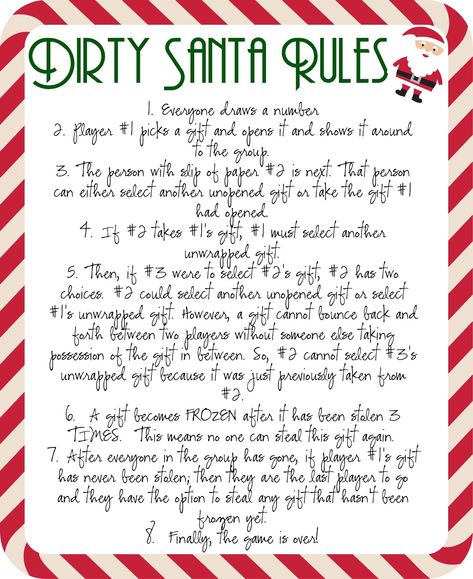 Dirty Santa Rules, Diy Gift Exchange, Party Games Diy, Teamwork Motivation, Santa Games, Holiday Sayings, Gift Games, Christmas Gift Exchange Games, Christmas Gift Games