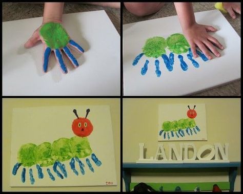 very hungry caterpillar handprint craft Handprint Pictures, Caterpillar Handprint, Handprint Painting, Hungry Caterpillar Craft, Handprint Ideas, Hand Print Art, Caterpillar Craft, Fingerprint Art, Bug Crafts