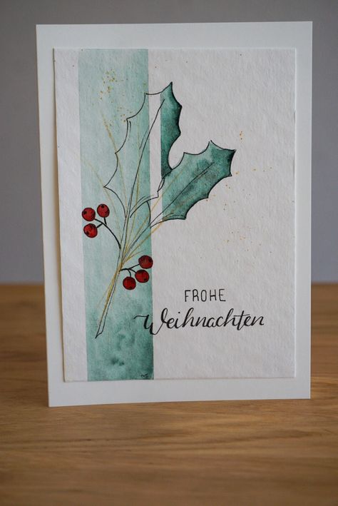 Handgefertigte Klappkarte B6 zu Weihnachten Weihnachtsmotiv: Mistelzweig Aquarell und Fineliner auf 300g/m² strukturiertem Papier. Alle meine Karten sind handgefertigte Unikate. Diy Watercolor Cards Christmas, Christmas Aquarell, Diy Watercolor Cards, Watercolor Christmas Cards Diy, Draw Christmas, Christmas Cards Drawing, Watercolor Holiday Cards, Happy Christmas Card, Fineliner Art