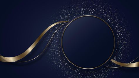 Abstract modern luxury dark blue circle shape and golden ring with gold glitter ribbon lines on dark background Blue Sparkle Background, Ribbon Background, Technology Design Graphic, Coreldraw Design, Banner Ribbon, Gold And Black Background, Gold Design Background, Black Friday Design, Dark Background Wallpaper