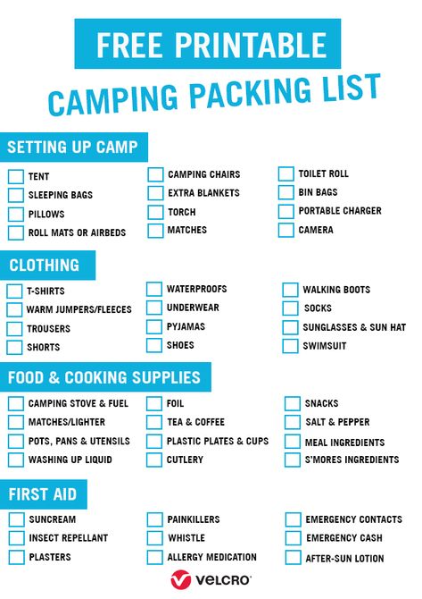 Planning your next camping trip? Download our free printable camping packing list to find out what you need to take camping and tick off each item as you pack it! You'll also find loads more camping tips and hacks on our blog. #camping #campingtips #campinghacks #lifehacks #VELCROBrand #VELCRO #VELCROBrandHacks #printables #freeprintables What To Take Camping, Camping Essentials List, Camping Safety, Camping For Beginners, Camping Packing List, Camping List, Family Camping Trip, Printable Checklist, Diy Camping