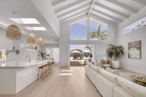 The former Block contestants have cancelled the auction of their recently renovated Palm Beach home, instead listing it for $2.3million plus. Take a complete tour now. Villa Style Home, Coastal Style Kitchen, Hamptons Style Home, Engineered Timber Flooring, Bedroom Ensuite, Modern Beach House, Beach House Interior, Beach House Design, Home Decorating Ideas