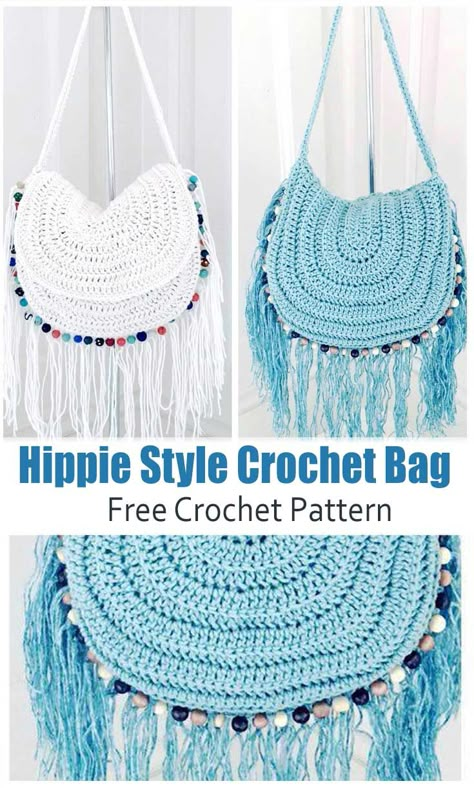 Hippie Style Crochet Bag – Easy Tutorial!. It’s so light and so fun to make! This Crochet hippie bag is the type of bag that will make you noticed wherever you go. And it’s always in style! With fringes and beads, this lovely Crochet Festival Boho Beaded and Fringed HandBag made using simple techniques will soon become your favorite! #crochetbag #hippiebag #urbakicrochet #freecrochetpattern #begginerscrochet Crochet Boho Purse Pattern Free, Crochet With Beads Projects, Hippy Crochet Patterns Free, Crochet Boho Bag Pattern Free, Crochet Boho Purse, Easy Crochet Bags, Simple Crochet Bag, Crochet Boho Bag Pattern, Hippy Crochet