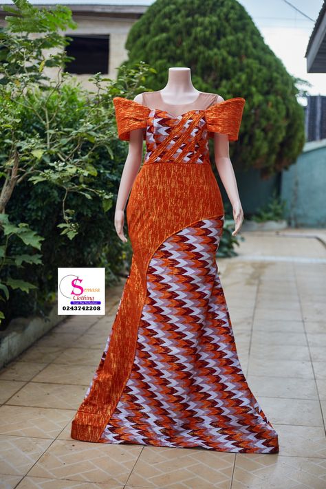 Mermaid Gown with structured sleeves by SEMASA CLOTHING 0243742208 Long Ankara Gowns, Structured Sleeves, Kente Dress, Classic Dresses, Traditional African Clothing, Princess Fashion, Kente Styles, Dinner Dress Classy, African Clothes