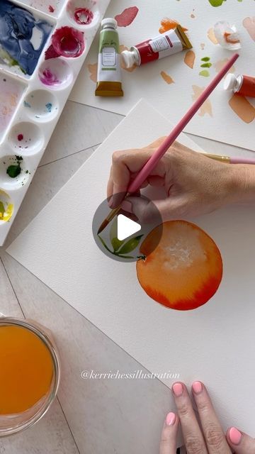 Kerrie Hess on Instagram: "Paint a simple tangerine with me in watercolor… 🍊🎨" Clementine Watercolor, Tangerine Painting, Watercolor Oranges, Kerrie Hess, Ideas Watercolor, Orange Painting, Watercolor Video, August 27, Fall Ideas