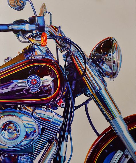 Harley Davidson - oil on canvas 100cm x 80cm by Linaldo Cardoso - 2014 Harley Davidson Painting Ideas, Harley Davidson Painting On Canvas, Harley Davidson Illustration, Harley Painting, Road King Harley, Motorcycle Art Painting, Harley Davidson Painting, Мотоциклы Harley Davidson, Harley Davidson Artwork