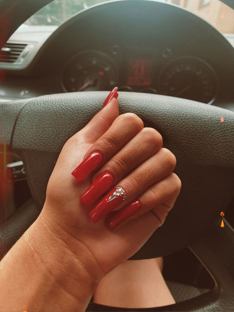 Red Nails With Stones, Nails With Stones, Red Nails, Summer Nails, Nails, Stone, Red, Quick Saves