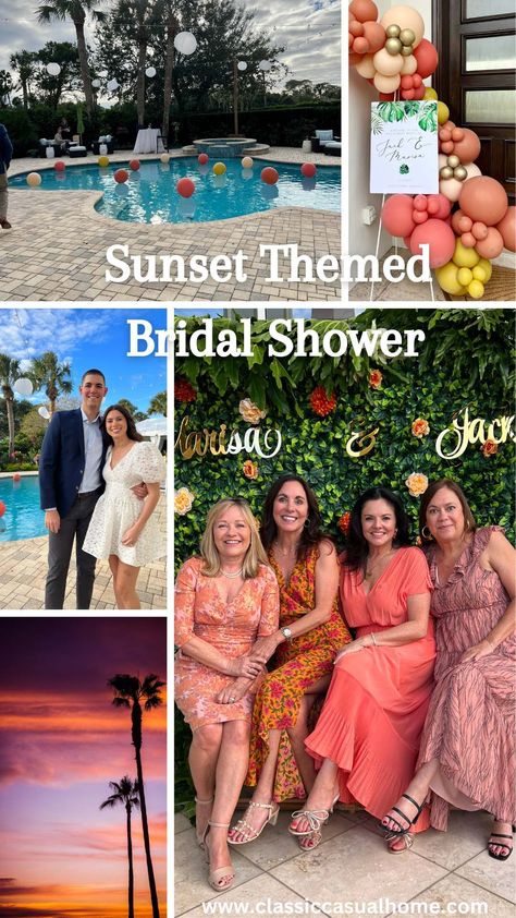 How To Plan A Romantic Couples Sunset Wedding Shower | Classic Casual Home Sunset Bridal Shower Ideas, Life Size Jenga, Couples Bridal Shower, Fall Entertaining, Sunset Wedding, Summer Entertaining, Electronic Invitations, Entertaining Ideas, Casual Home