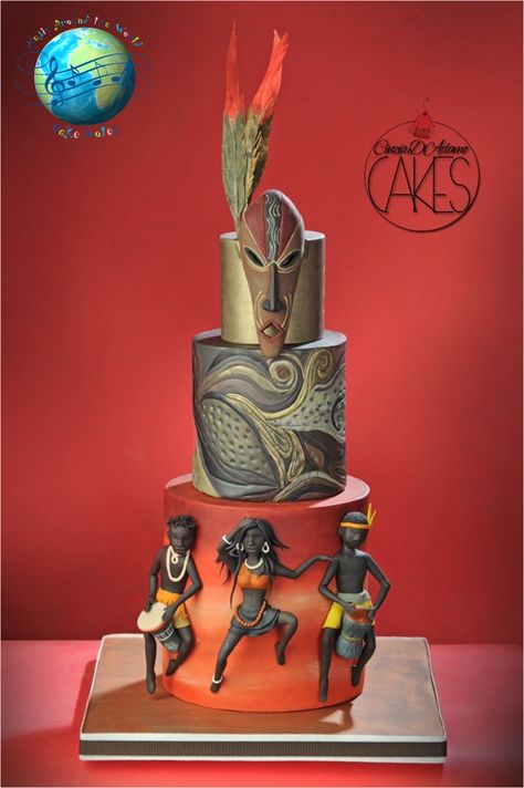 Music Around The World "Tribal Music" - cake by D'Adamo Cinzia Africa Cake, African Wedding Cakes, African Cake, Music Around The World, Diva Cakes, Music Cakes, Music Cake, Diy Wedding Cake, Traditional Cakes