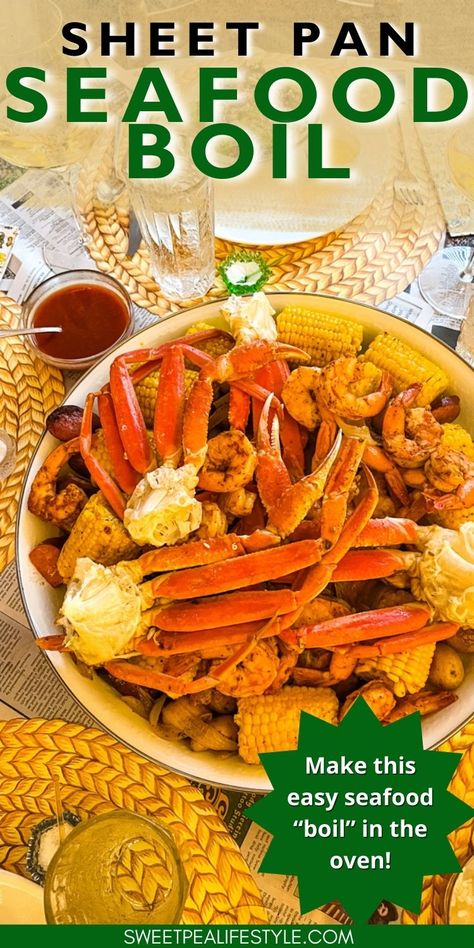 A giant round platter with crab legs, shrimp, potatoes, sausage, corn, and onions on it. Crab Leg Dinner, Seafood Mix Recipes, Crab Legs Boil, Shrimp Boil In Oven, Country Boil Recipe, Recipes For A Crowd Dinner, Crab Boil Recipe, Low Country Boil Recipe, Seafood Boil Recipe