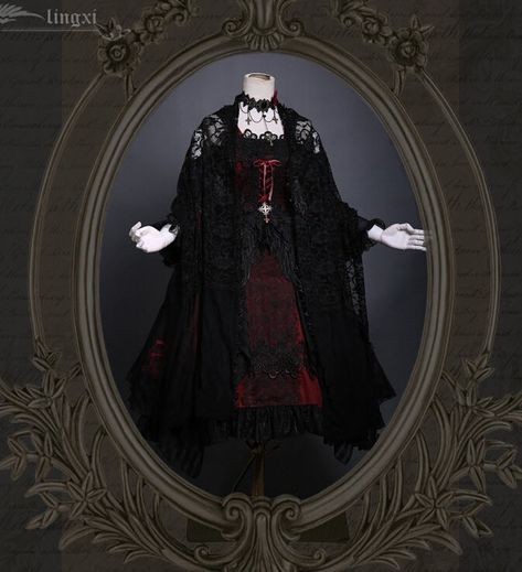 Lingxi -Odile- Gothic Lolita Lace Cape Vampire Fashion, Lace Cape, Gothic Dress, Old Fashion, Gothic Outfits, Goth Outfits, Lolita Dress, Gothic Lolita, Lolita Fashion