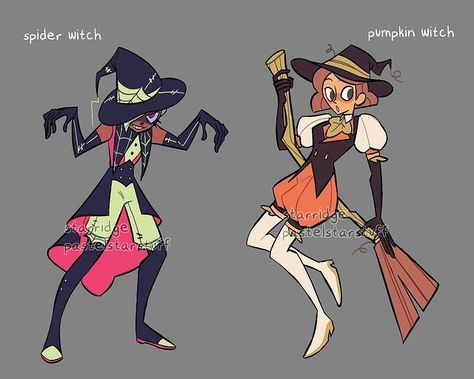 some halloween adopts!! i’ve been trying to push my colors more :,) . $45 USD each, paypal only, comment or DM to claim . Spider Witch:… | Instagram Witch Drawing Reference Clothes, Witch Outfit Design Drawing, Spider Based Characters, Spider Character Design, Spider Character Design Animal, Halloween Adopts, Witch Outfit Adoptable, Halloween Oc, Spider Witch