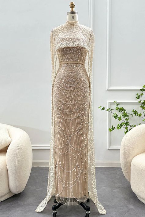 Lace Cape Dress, Pearl Maxi Dress, Pearl Beaded Dress, Plus Wedding Dresses, Halloween Skirt, Master Tailor, Robes D'occasion, Gaun Fashion, Embellished Maxi Dress