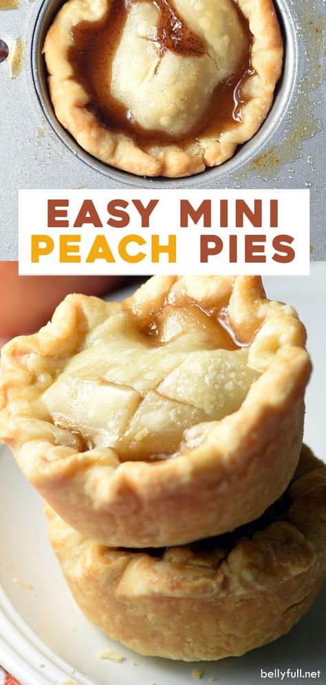 These homemade Mini Peach Pies are super easy equiring only a few simple ingredients, made in muffin tins! You can use fresh or canned fruit for your filling, from scratch or store bought crust. Watch the video to see how they’re made! Burger Cups, Mini Peach Pies, Pie Peach, Pies Chocolate, Pies Easy, Peach Pies, Mini Pie Recipes, Plating Food, Chocolate Tarts