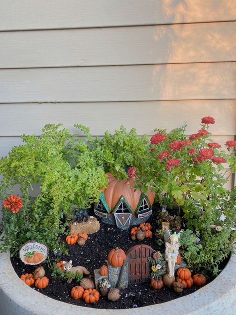 My favorite fall fairy garden 🧡 most of the items are found on Etsy ! tags - fall fairy garden, fairy garden, fairy house, first day of fall, fall garden, autumn flowers, secret garden, fairy miniature, miniature garden, red flowers, orange flowers, orange flower garden, mums, mum garden, mum miniature garden, fairy craft, diy fairy garden, garden ideas, diy garden, whimsical, garden art, easy fairy garden, easy minature garden, beginner fairy garden, fairy gardens, lush garden, pumpkin fairy g Autumn Fairy Garden Ideas, Fairy Garden Planter Boxes, Outside Fairy Garden Ideas, Fall Fairy Garden Ideas, Raised Fairy Garden Ideas, Fall Fairy Garden, Indoor Fairy Garden Ideas, Mini Fairy Garden Ideas, Small Fairy Garden Ideas