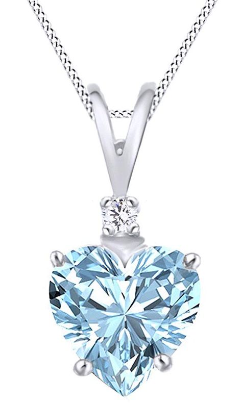 AFFY Heart Shaped Simulated Aquamarine & White Diamond Pendant Necklace in 14k Solid Gold (1.05 Cttw) Diy Necklaces Tutorial, Necklaces Cute, Pendants Necklace, Necklace Tutorial, Diamond Necklaces, Diamond Pendant Necklace, Diy Necklace, Jewelry For Women, Cute Jewelry