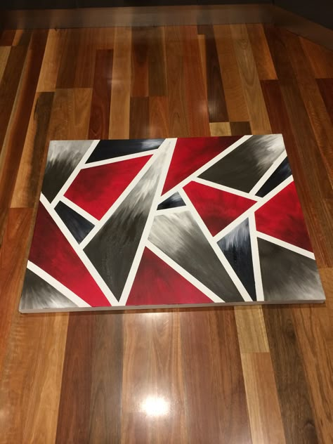 Canvas abstract shapes red black grey Red And Black Canvas Painting, Red And Grey Paintings, Red And Black Paintings Simple, Red Canvas Painting Ideas, Black Paint Ideas, Red Paintings Canvas, Tape Canvas Art, Painting Stainless Steel, Red Paint Splatter