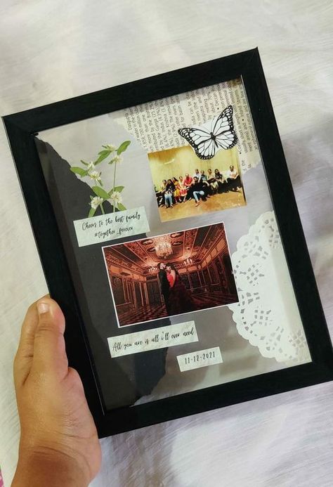 80+ DIY Romantic Gifts for Boyfriend to make him feel special - Hike n Dip Collage With Family Photos, Cute Picture Frame Ideas For Friends, Photos Collage Ideas Gift, Diy Gifts For Boyfriend Birthday Picture Frames Cute Ideas, Bff Photo Frame Gift Ideas, Birthday Photo Frame Diy, Collage Photo Frame Ideas Handmade, Photo Frame Ideas For Boyfriend, Cute Picture Frame Ideas For Boyfriend