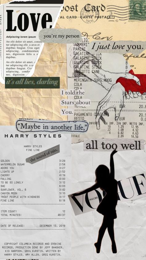 #shuffle #postcard #vintage #harrystyles #receipt #aesthetic #collage Receipts Collage, Receipt Collage, Receipts Aesthetic, Aesthetic Receipt, Receipt Aesthetic, Postcard Vintage, I Just Love You, Collage Ideas, Aesthetic Collage