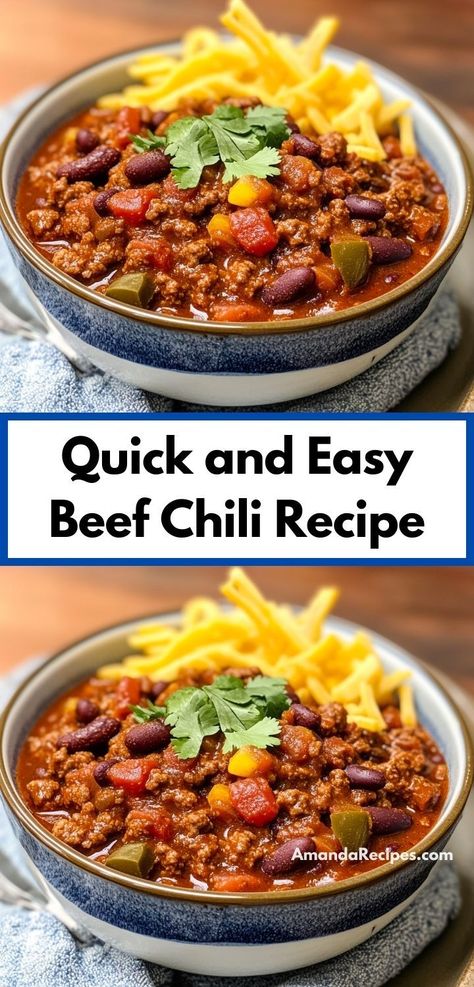 Searching for beef recipes for dinner? This beef chili recipe is a must-try! A chili recipe easy to make, great for dinner recipes or quick beef dinner ideas. Perfect for dinner for family or dinner for two. Quick Easy Chili Recipe, Easy Stovetop Chili Recipe, Easy Beef Chili Recipe, Quick Chili Recipe, Chili Recipe Stovetop, Stovetop Chili, Ground Beef Chili, Beef Chili Recipe, Best Chili Recipe