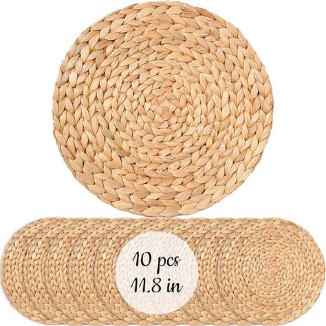 Round Woven Placemats, Boho Placemats, Natural Placemats, Wicker Placemats, Straw Placemats, Placemats For Round Table, Round Placemats, Woven Placemats, Water Hyacinth